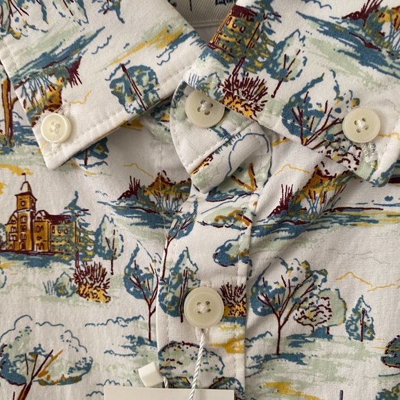 NWT Original Penguin Bright White Multiprint Button Down Shirt Size M OPWF2026OP - Picture 4 of 13